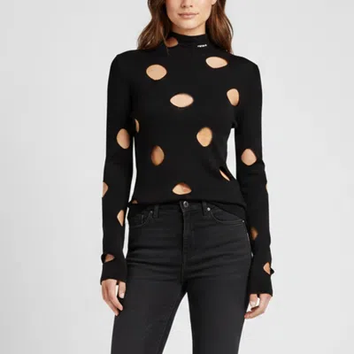 Pre-owned Prada Black Knit Openwork Turtleneck Top M