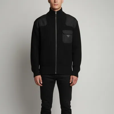 Pre-owned Prada Black Knit Zip Up Long Sleeve Jacket Xl