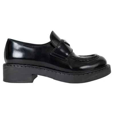 Pre-owned Prada Black Leather 2026 Chocolate Chunky Penny Loafers Shoes 39