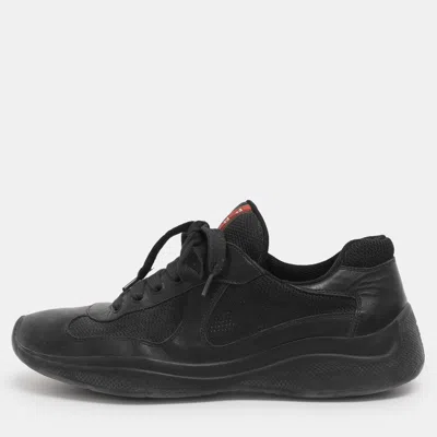 Pre-owned Prada Black Leather And Mesh Low Top Sneakers Size 40