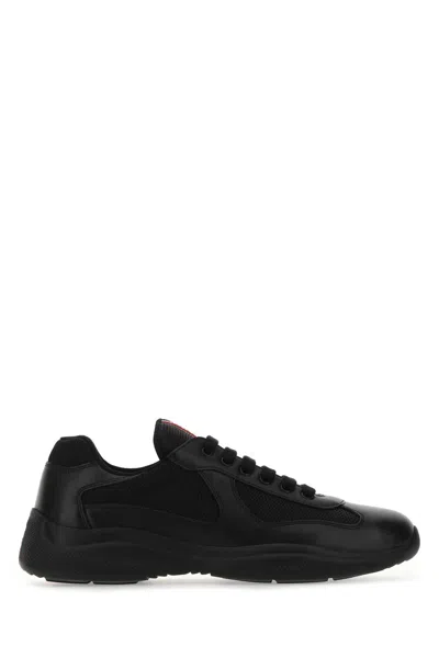 Prada Black Leather And Mesh Sneakers In F0002