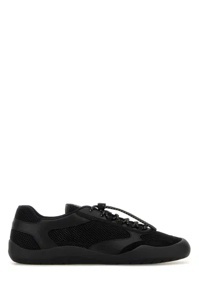 Prada Speedrock Leather And Mesh Fabric Sneakers Shoes In Black