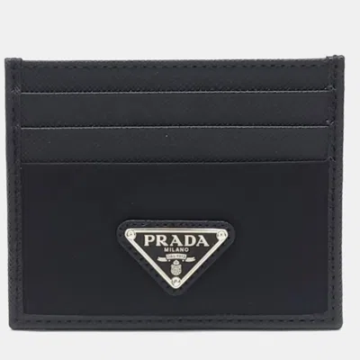 Pre-owned Prada Black Leather And Nylon Card Holder (2mc025)