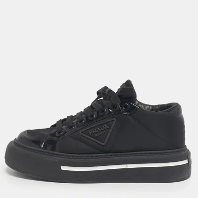 Pre-owned Prada Black Leather And Nylon Deri Erkek Lace Up Sneakers Size 40.5