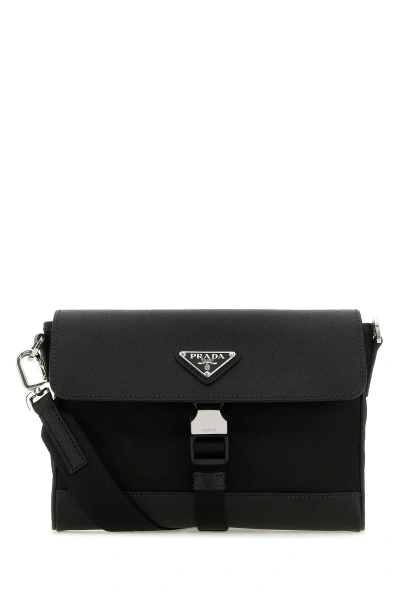 Prada Black Leather And Re-nylon Crossbody Bag