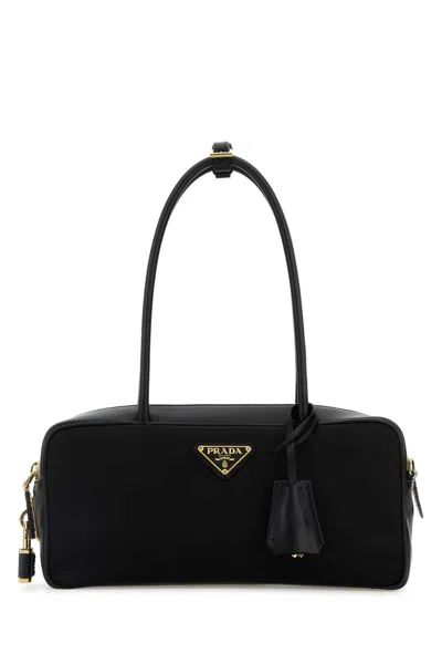 Prada Black Leather And Re-nylon Handbag