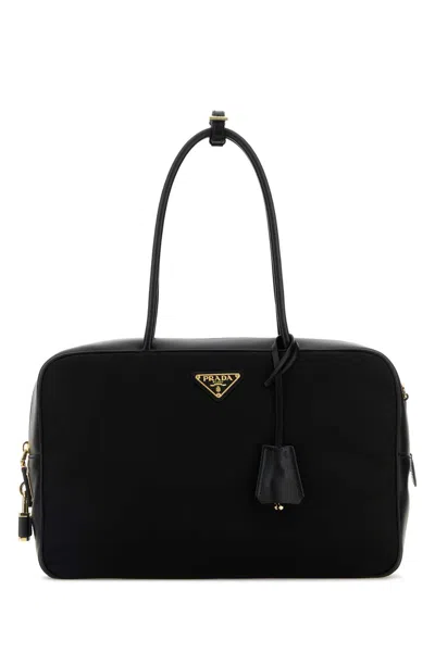 Prada Black Leather And Re-nylon Handbag