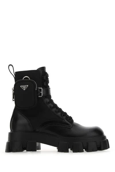 Prada Black Leather And Re-nylon Monolith Boots In F0002