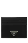 Prada Saffiano Card Case With Logo Triangle In Nero