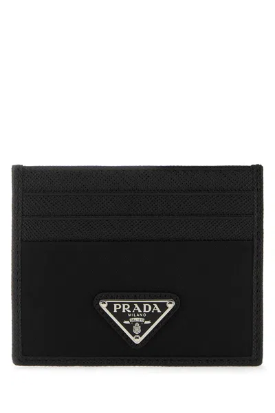 Prada Re-nylon And Saffiano Leather Cards Holder In Black