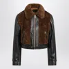 Prada Womens Black Panelled Leather And Shearling Jacket In Black