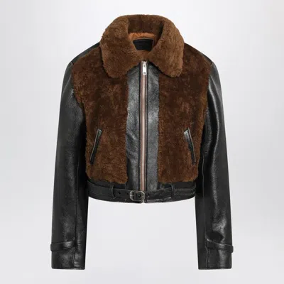 Prada Black Leather And Sheepskin Jacket In Brown