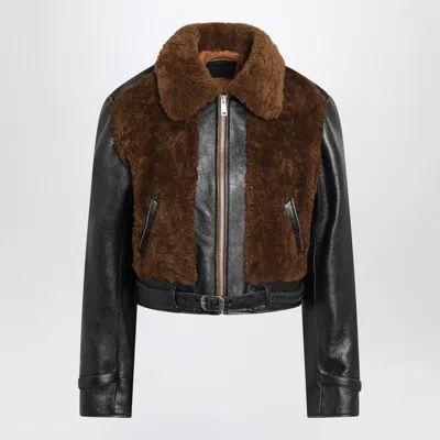 PRADA BLACK LEATHER AND SHEEPSKIN JACKET