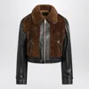 Prada Womens Black Panelled Leather And Shearling Jacket In Black