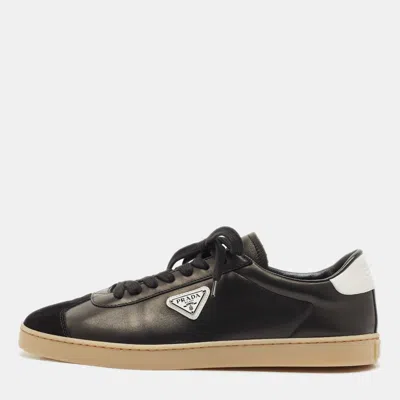 Pre-owned Prada Black Leather And Suede Lane Sneakers Size 43