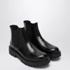 Prada Black Leather Ankle Boot Men In Black