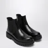 Prada Black Leather Ankle Boot In Black