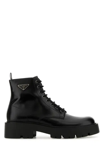 PRADA BLACK LEATHER ANKLE BOOTS