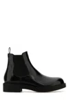 Prada Mens Black Logo-debossed Heeled Leather Chelsea Boots