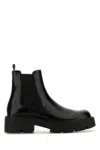 Prada Mens Black Logo-debossed Heeled Leather Chelsea Boots