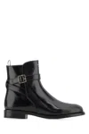 Prada Brushed Leather Ankle Boots With Strap