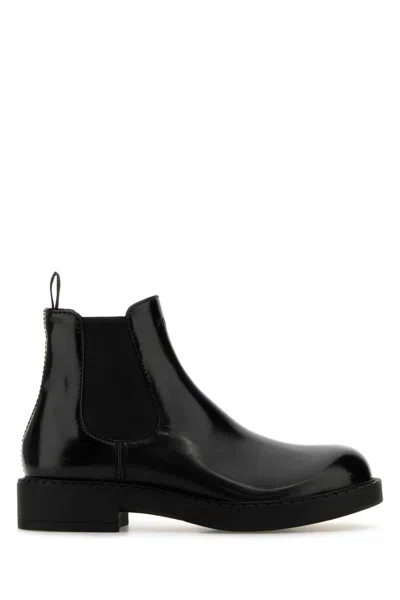 Prada Black Leather Ankle Boots