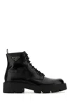 Prada Black Brushed Leather Ankle Boot In Black
