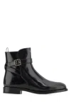Prada Brushed Leather Ankle Boots With Strap
