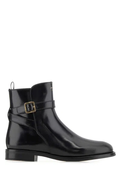 Prada Brushed Leather Ankle Boots With Strap In Black