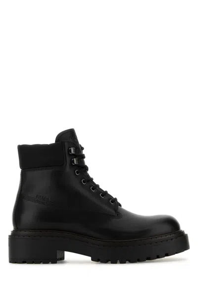 Prada Black Leather Ankle Boots