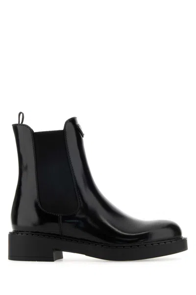 Prada Black Leather Ankle Boots