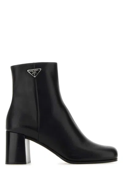 Prada Black Leather Ankle Boots
