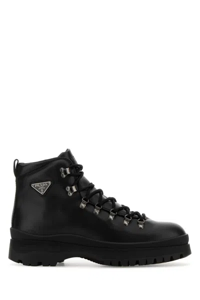 PRADA PRADA BLACK LEATHER ANKLE BOOTS