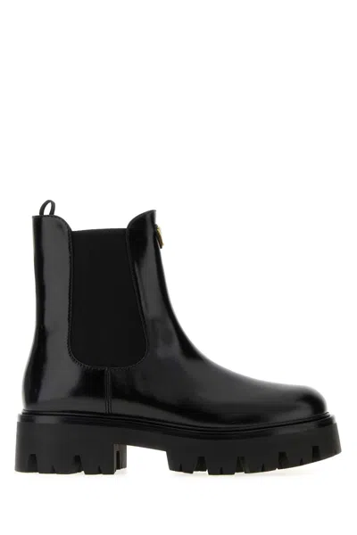 PRADA BLACK LEATHER ANKLE BOOTS