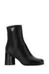 Prada Ankle Length Leather Boots With Block Heel In Black