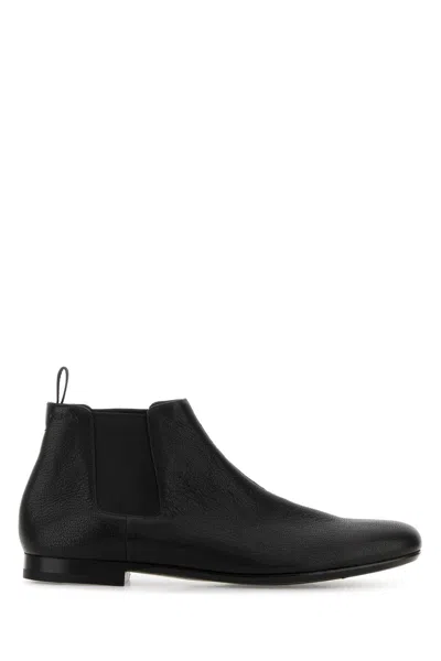 PRADA PRADA BLACK LEATHER ANKLE BOOTS