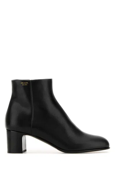 PRADA BLACK LEATHER ANKLE BOOTS