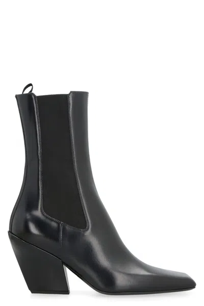 Prada Black Leather Ankle Boots