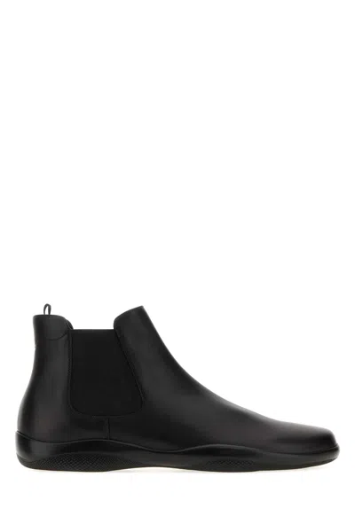 PRADA PRADA BLACK LEATHER ANKLE BOOTS