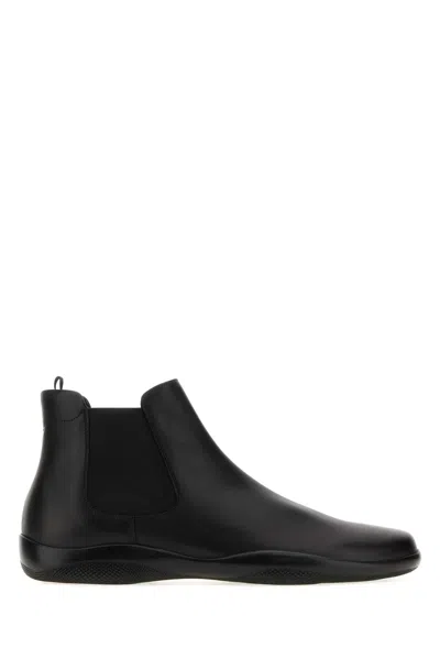 Prada Black Leather Ankle Boots