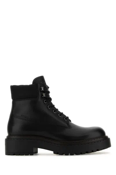 PRADA BLACK LEATHER ANKLE BOOTS