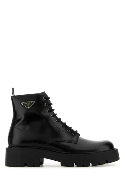 PRADA BLACK LEATHER ANKLE BOOTS