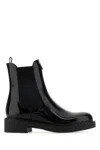 Prada Black Leather Ankle Boots In Black