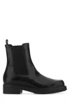 Prada Dark Brown Aubergine Leather Ankle Boots In Black