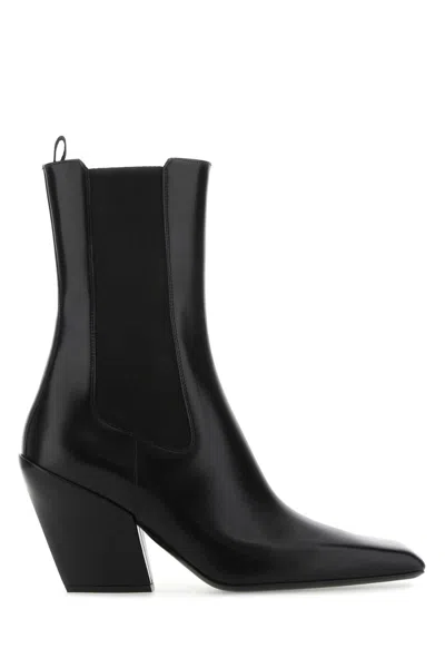 PRADA BLACK LEATHER ANKLE BOOTS