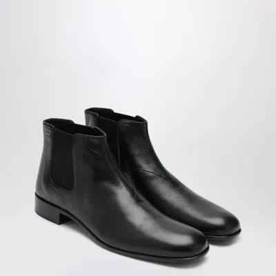 Prada Black Leather Ankle Boots In Multi
