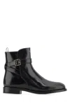 Prada Brushed Leather Ankle Boots With Strap In Nero