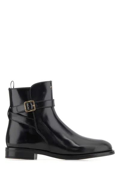 Prada Black Leather Ankle Boots In Nero