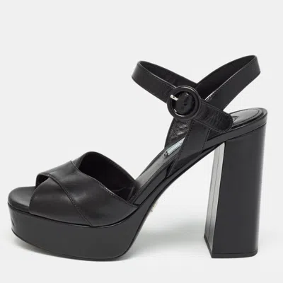 Pre-owned Prada Black Leather Ankle Strap Platform Sandals
