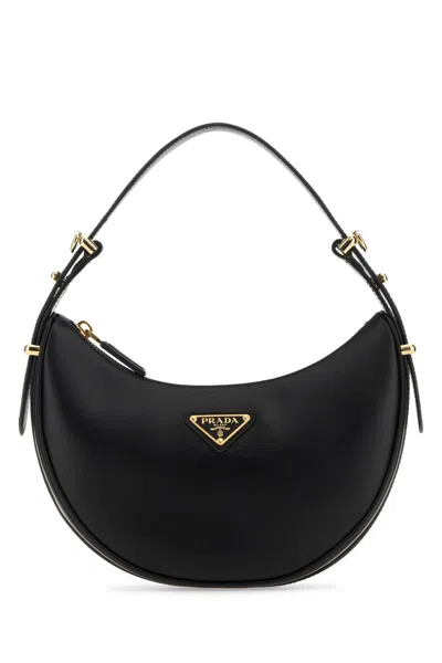 Prada Curved Shape Top Handle Gold-tone Hardware Handbag In Black